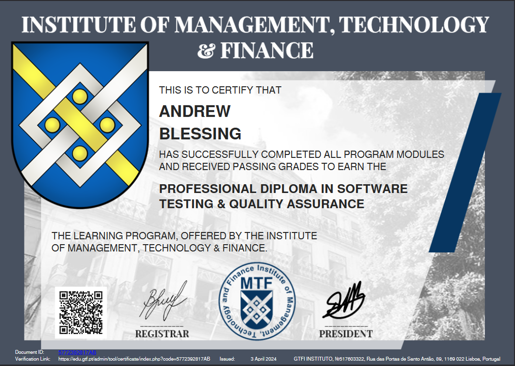 QA Diploma Certificate